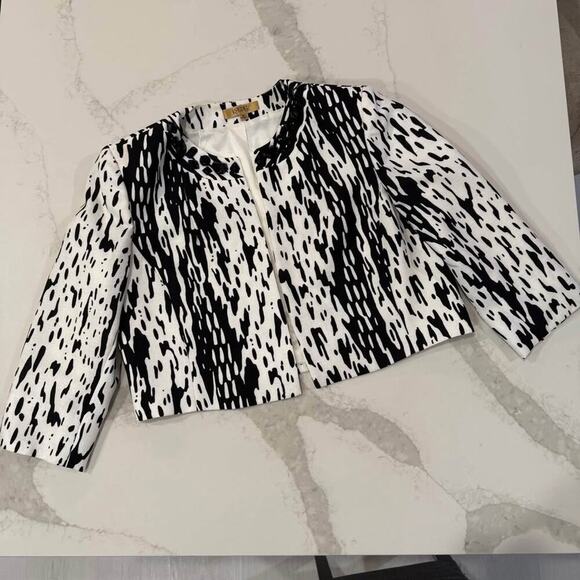 Kasper A Line Dress w/ Jacket White/Black Abstract Women's 14 Embellished Neck - Picture 8 of 10